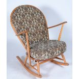 ERCOL, A MODERN BEECH FRAMED ROCKING OPEN ARM CHAIR