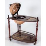 A MODERN HARDWOOD DRINKS TROLLEY & LIFT TOP GLOBE