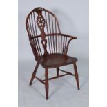 A 19TH CENTURY ASH AND ELM YEW WOOD BACKED WINDSOR CHAIR