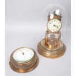 A BRASS SKELETON CLOCK AND A BAROMETER (2)