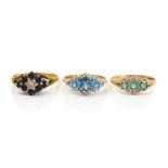 AN 18CT GOLD, SAPPHIRE AND DIAMOND RING AND TWO FURTHER RINGS (3)