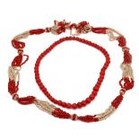 TWO CORAL NECKLACES (2)