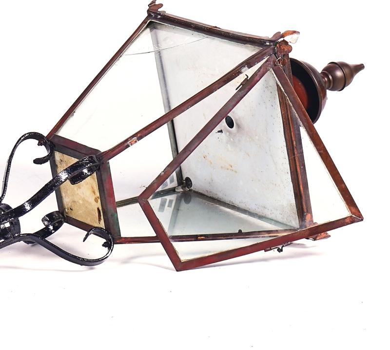 A VICTORIAN STYLE COPPER AND WROUGHT IRON STREET LANTERN - Image 2 of 3