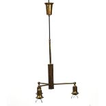 A BRASS THREE-LIGHT PENDANT LIGHT