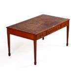 A GEORGE III STYLE MAHOGANY THREE DRAWER LIBRARY CENTRE TABLE