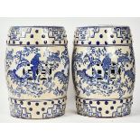 A PAIR OF CHINESE BLUE AND WHITE CERAMIC BARREL SHAPED GARDEN SEATS (2)