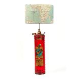 MINIMAX LTD.; A RED PAINTED AND RIVETED FIRE EXTINGUISHER DATED 1941, LATER ADAPTED INTO A...
