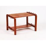 A 20TH CENTURY RECTANGULAR TEAK FRAMED TWO TIER OCCASIONAL TABLE