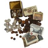A QUANTITY OF BRITISH AND FOREIGN COINS AND BANKNOTES