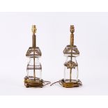 A PAIR OF FRENCH GILT-METAL MOUNTED GLASS LAMPS