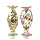 TWO ENGLISH PORCELAIN FLOWER ENCRUSTED VASES