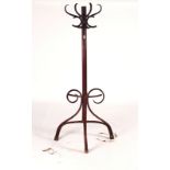 PROBABLY THONET; A 20TH CENTURY STAINED BEECH BENTWOOD FLAT SIDED COAT AND UMBRELLA STAND