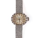 A DUGENA WHITE GOLD AND DIAMOND SET LADIES BRACELET WRISTWATCH