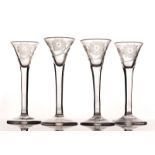 A SET OF FOUR JACOBITE WINE GLASSES