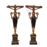 A PAIR OF FRENCH GILT-BRASS AND TOLE PEINTE SINUMBRA TABLE LAMPS