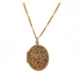 A 9CT GOLD OVAL PENDANT LOCKET WITH A 9CT GOLD NECKCHAIN (2)