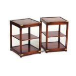 A PAIR OF CAMPAIGN STYLE SQUARE THREE TIER OCCASIONAL TABLES (2)