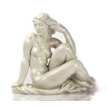 A MEISSEN WHITE GLAZED FIGURE OF A SEATED NUDE IN THOUGHT