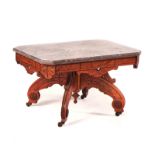 A VICTORIAN GOTHIC REVIVAL LOW MARBLE TOP CENTRE TABLE