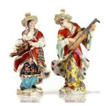 A PAIR OF MEISSEN FIGURES OF MALABAR MUSICIANS