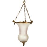 A REGENCY STYLE GILT-BRASS FROSTED GLASS PENDANT LIGHT