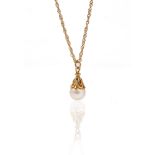 A CULTURED PEARL PENDANT WITH A NECKCHAIN, (2)