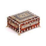 A 19TH CENTURY ANGLO-INDIAN TORTOISESHELL AND IVORY RECTANGULAR WORK BOX