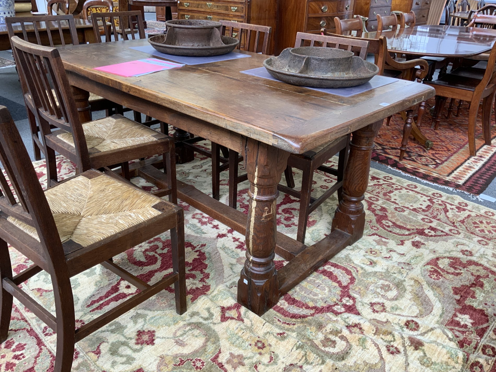 A 17TH CENTURY STYLE OAK REFECTORY TABLE - Image 4 of 6