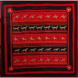 CATY LATHAM FOR HERMES; A RED, BLACK AND ORANGE SILK SCARF, ‘SEQUENCES’