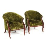 A PAIR OF EDWARDIAN MAHOGANY FRAMED TUB BACK ARMCHAIRS (2)