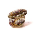 A MEISSEN-STYLE GILT METAL MOUNTED OVAL SNUFFBOX