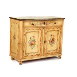 A 19TH CENTURY FRENCH LATER POLYCHROME PAINTED SIDE CABINET