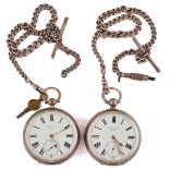 TWO SILVER CASED, KEY WIND, OPENFACED GENTLEMEN'S POCKET WATCHES (4)