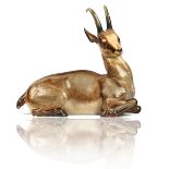 A VERY LARGE MEISSEN PORCELAIN FIGURE OF A CHAMOIS