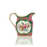 A SEVRES STYLE PINK AND GREEN GROUND MILK JUG