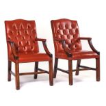 A PAIR OF 18TH CENTURY STYLE MAHOGANY FRAMED GAINSBOROUGH ARMCHAIRS (2)