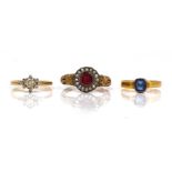 THREE GEM SET RINGS (3)