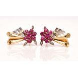 A PAIR OF GOLD, RUBY AND DIAMOND EARSTUDS