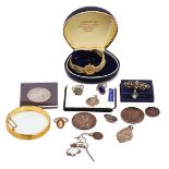 FOUR SILVER COINS, A LADY'S WRISTWATCH AND EIGHT FURTHER ITEMS (14)