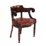 A LATE 19TH CENTURY FRENCH STAINED BEECH TUB BACK OFFICE CHAIR