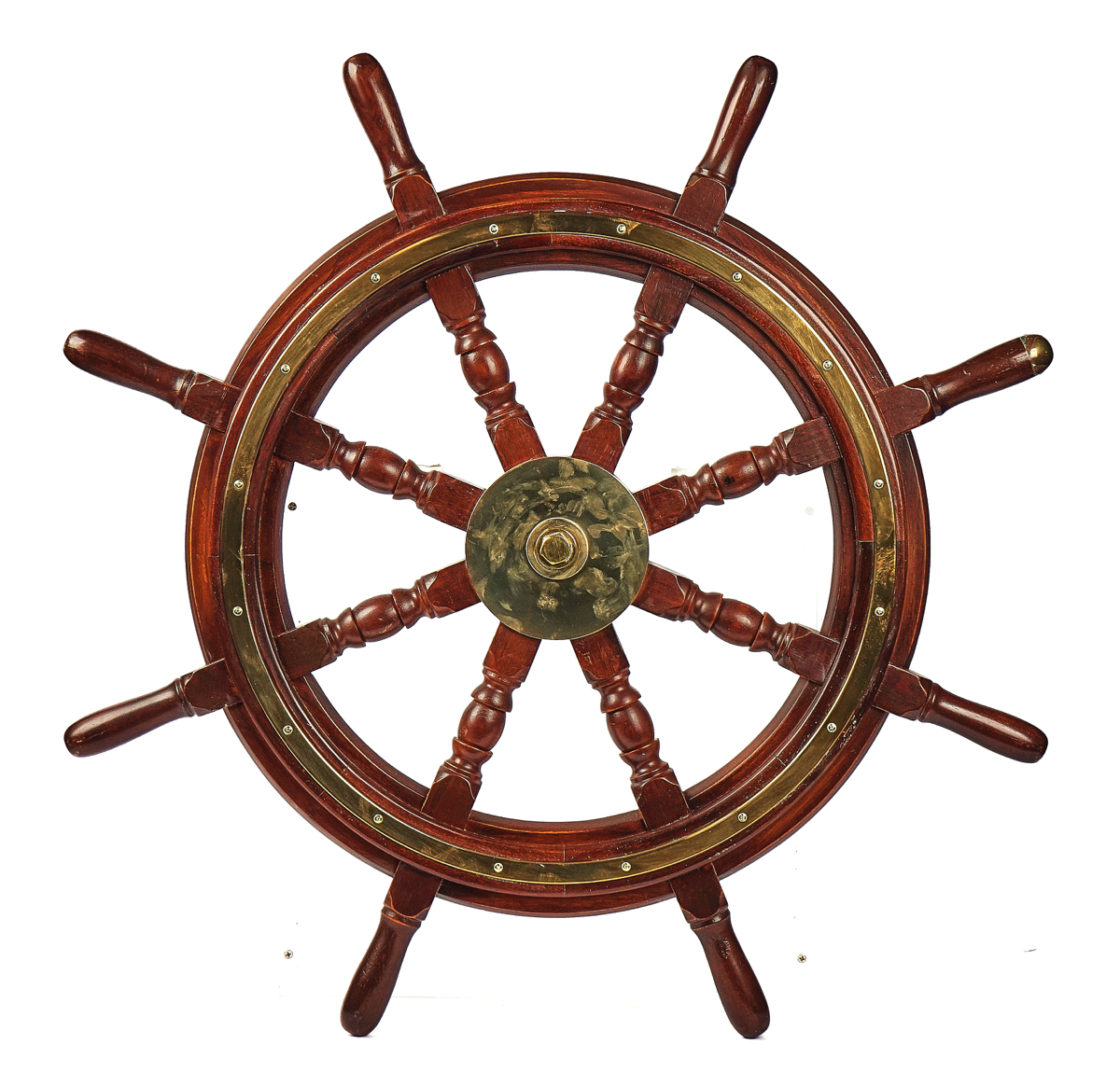 A BRASS-BOUND TEAK SHIP'S WHEEL - Image 2 of 2