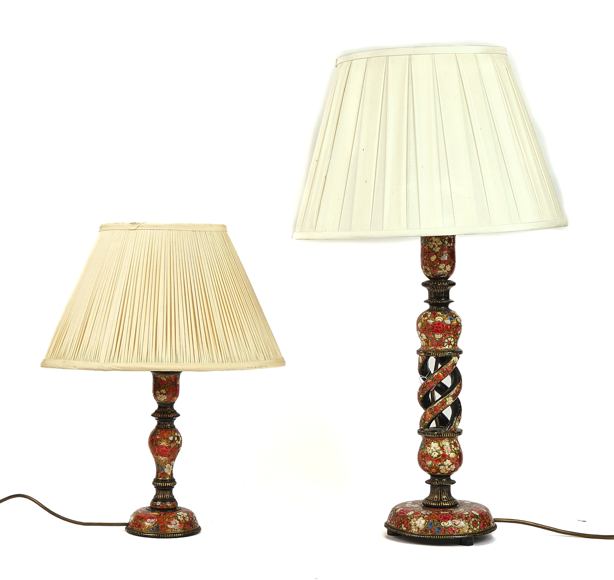 TWO KASHMIRI LACQUER TABLE LAMPS (2)