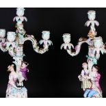 A MATCHED PAIR OF MEISSEN FOUR-LIGHT CANDELABRA