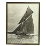 A BLACK AND WHITE PRINT OF HMY BRITANNIA (ROYAL CUTTER YACHT)