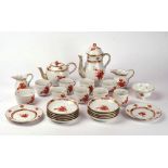 A HEREND PART TEA AND COFFEE SERVICE IN THE CHINESE BOUQUET RUST PATTERN