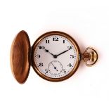 A 9CT GOLD, KEYLESS WIND, HUNTING CASED GENTLEMAN'S POCKET WATCH