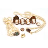 A SHELL CAMEO BRACELET AND FOUR FURTHER ITEMS (5)