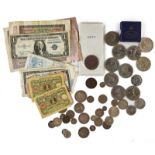 A COLLECTION OF BRITISH AND FOREIGN COINS AND BANKNOTES (QTY)