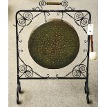 A WROUGHT IRON & BRASS GONG