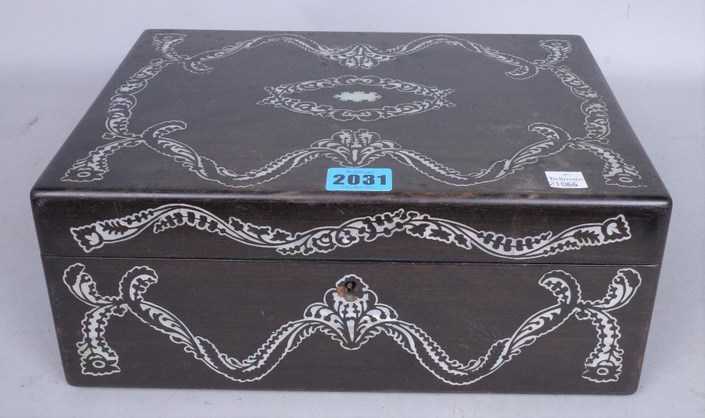 A VICTORIAN MOTHER-OF-PEARL INLAID HARDWOOD SEWING BOX - Image 2 of 2